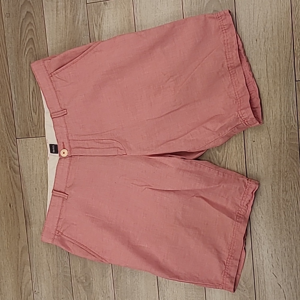 HUGO BOSS Recent Clyde1 Light Red Cotton Linen Blend Sz 36 Mens Casual Shorts‎
